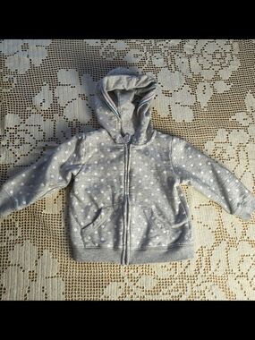 Carter's 18 months grey zip up hoodie with white polka dots